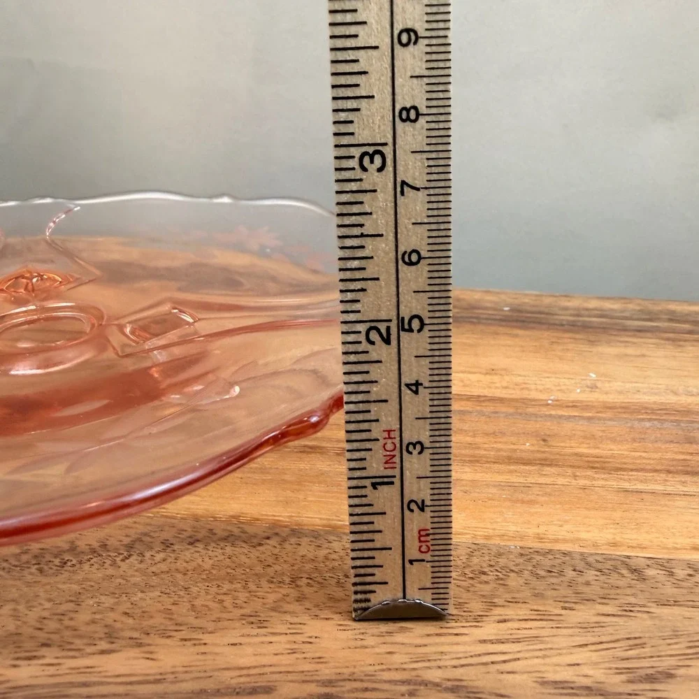 Vintage Pink Depression Glass 3 Footed Etched Floral Scalloped Console Bowl 8.5" - Picture 6 of 7